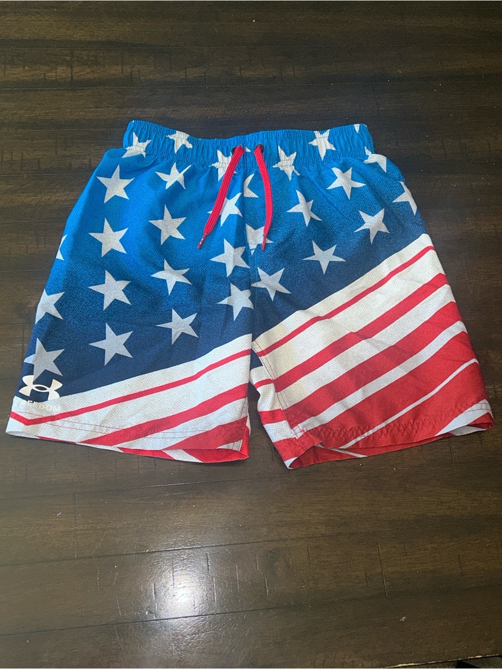 Under Armour Blue, White & Red Stars Swim Trunks